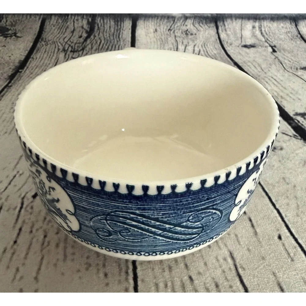 Vintage Royal China Currier & Ives Blue/White Steamboat Tea Cup & Saucer Set